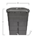 300L Square Water Butt Graphite grey dimensions